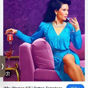 Why woman kill inspired 80s blue vintage knee length dress silk